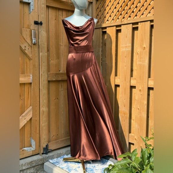 🆕 BRONX & BANCO 🧿 NWOT Leo Chocolate Brown Silk-Blend Maxi Dress, Sz M US 6 - Picture 9 of 15
